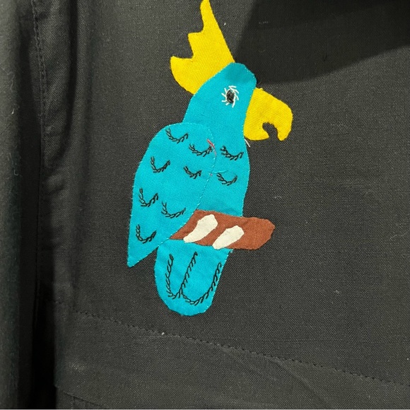 Hand Appliquéd & Embroidered Mola Style Black Cotton Button Up Men’s Shirt Sz L - Picture 4 of 9